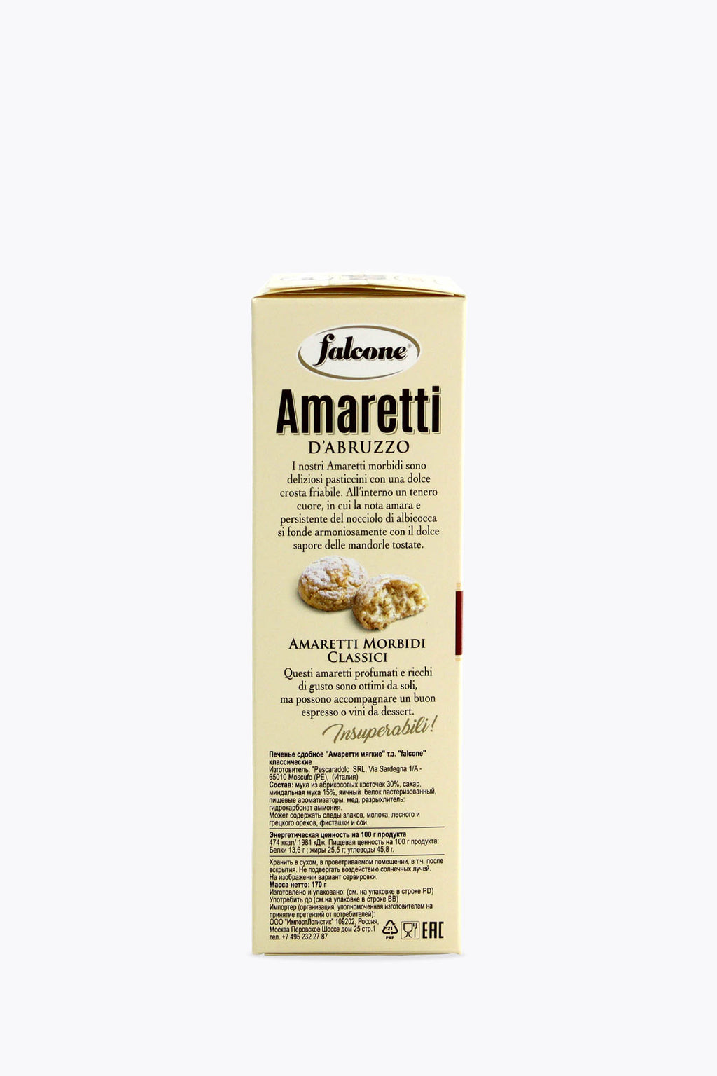 Falcone Amaretti Morbidi d’Abruzzo: Weiche Amaretti Classici – Italienisches Mandelgebäck mit 40% Mandeln