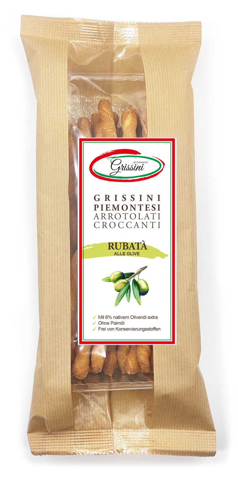 Italienische Grissini mit grünen Oliven – Knusprige Brotstangen – Herzhaftes Knabbergebäck aus Italien