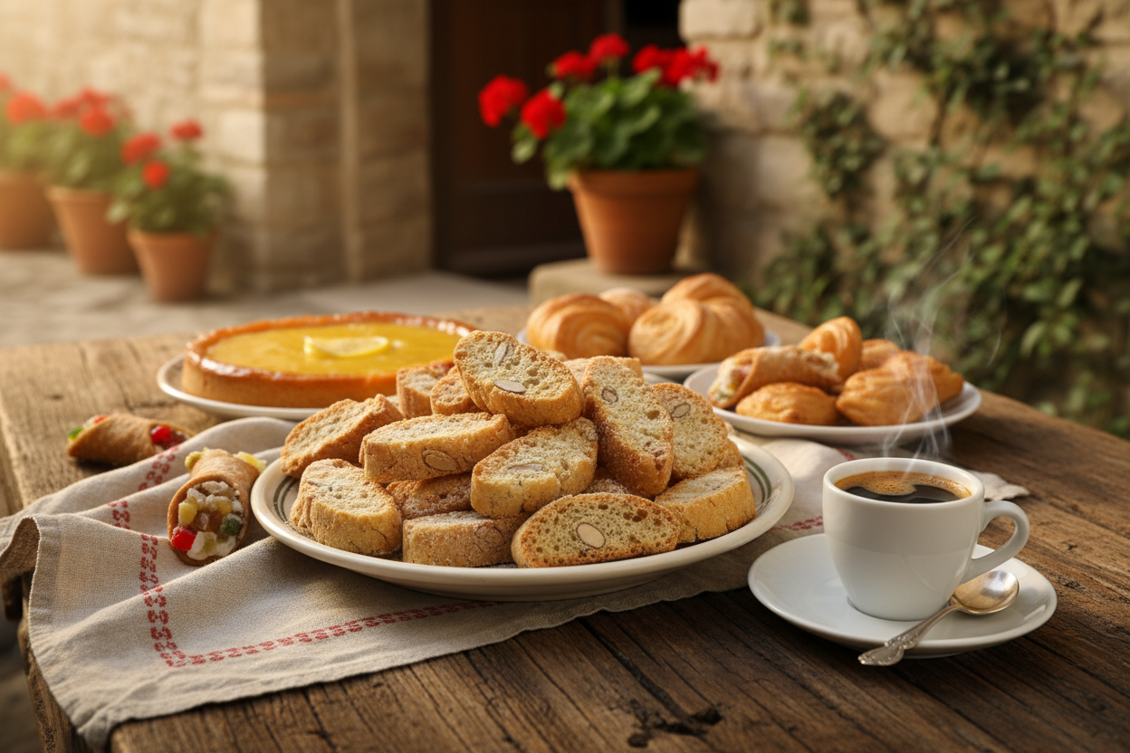 Italienische Backwaren mit Biscotti und Caffè